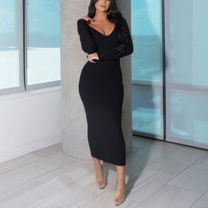 Black Tie Dye Bodycon Sweater Dress S/M